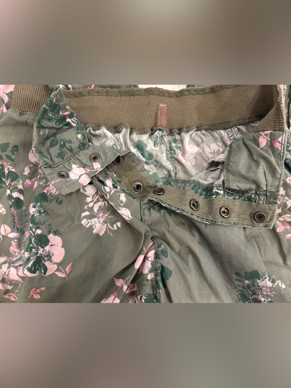 Free People Olive Green Floral Wide Leg Pants - Picture 3 of 8